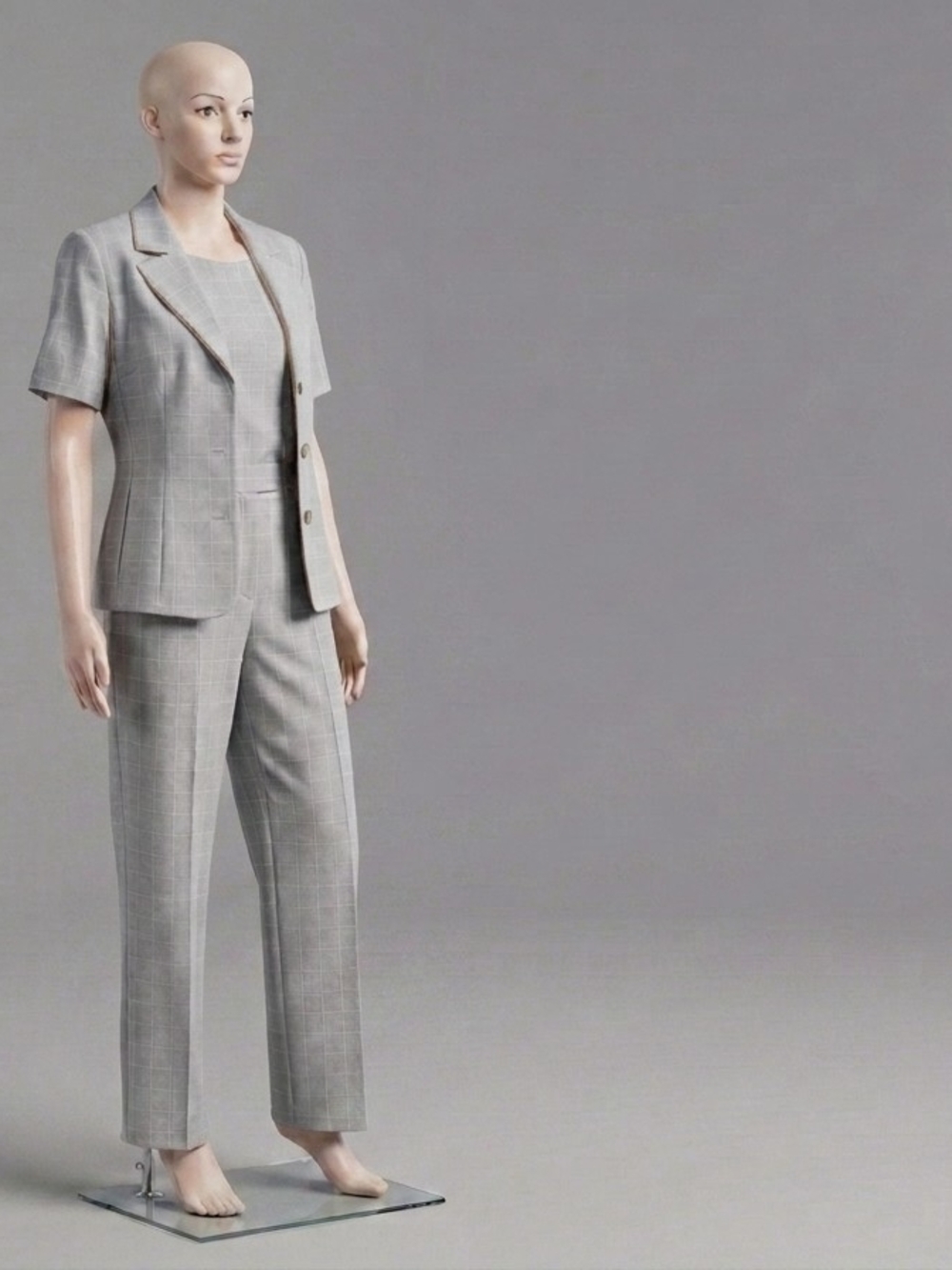 Sag Harbor Suit 3-Piece Pantsuit Set Blazer Vest Pants Beige Windowpane Size 14